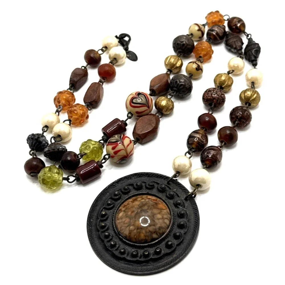 Vintage THE LIMITED Pendant Necklace Lampwork Glass Metal Acrylic Beads 34